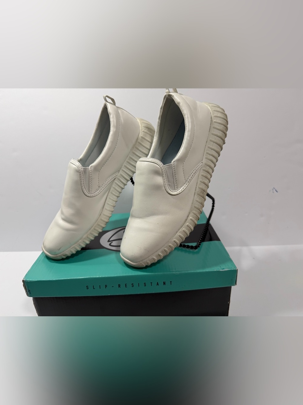 Savvy White Slip-On Sneakers with Teal Box - Picture 5 of 9